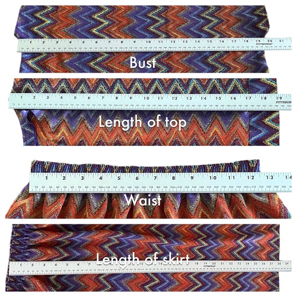 Vintage 90s Chevron BOHO Printed multicolored top / skirt set sz S/M - elastic - - Picture 7 of 11